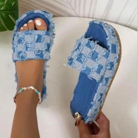 Patchwork Denim Slides